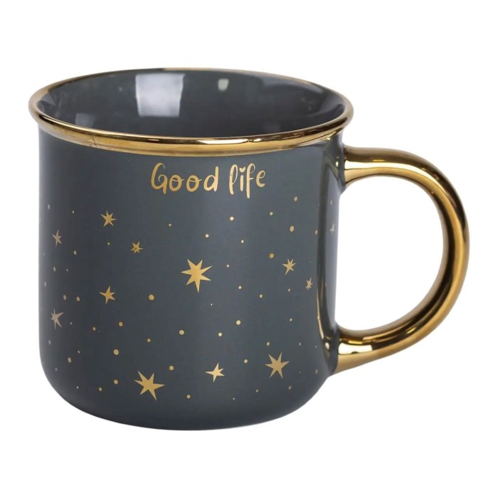 Чашка керамічна із золотим обідком та позолоченою ручкою 320 (мл) Good life Зелена RX-N231506GR (61850)