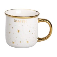 Чашка керамічна із золотим обідком та позолоченою ручкою 320 (мл) Good life Біла RX-N231506W (68044)
