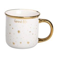 Чашка керамічна із золотим обідком та позолоченою ручкою 320 (мл) Good life Біла RX-N231506W (68044)