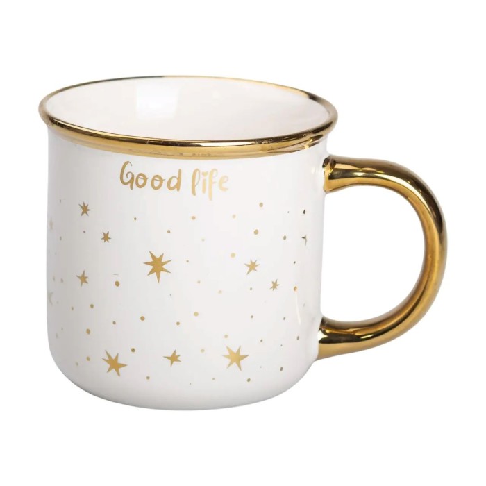 Чашка керамічна із золотим обідком та позолоченою ручкою 320 (мл) Good life Біла RX-N231506W (68044)