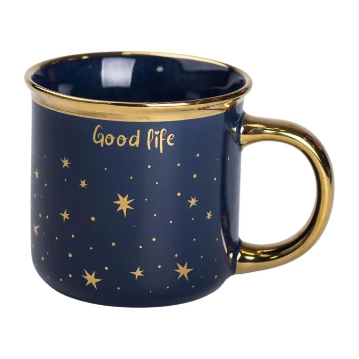 Чашка керамічна із золотим обідком та позолоченою ручкою 320 (мл) Good life Синя RX-N231506BL (15438)