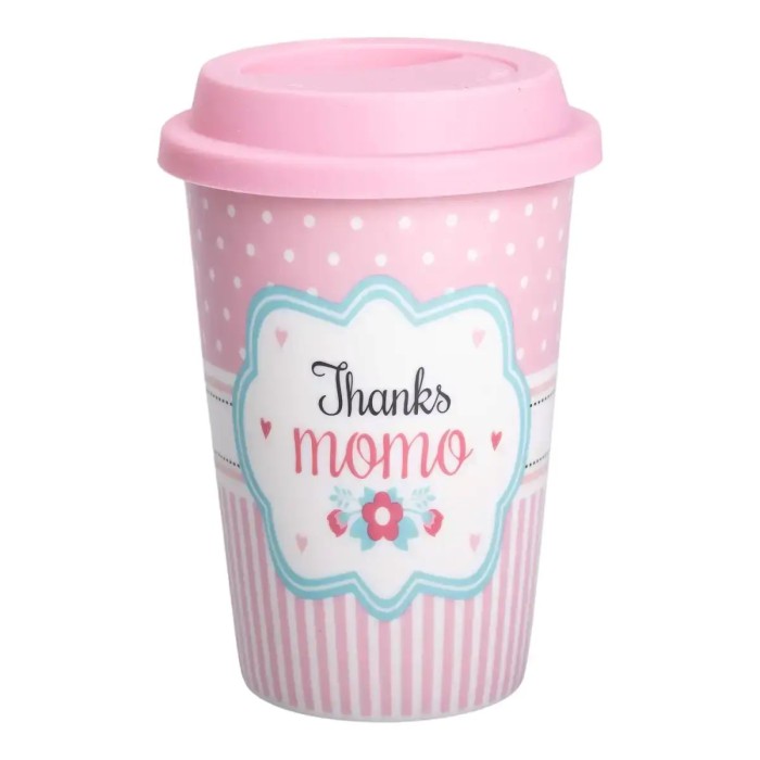 Склянка керамічна 420 (мл) з силіконовою кришкою Thanks momo (69263)