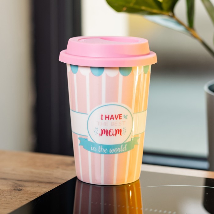 Склянка керамічна 420 (мл) з силіконовою кришкою I have the best mom (27721)