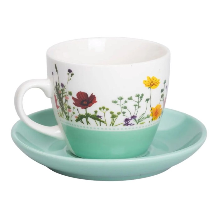 Керамічна чашка з блюдцем 250 (мл) для чаю та кави Бірюзова RX-N24723GR (67670)