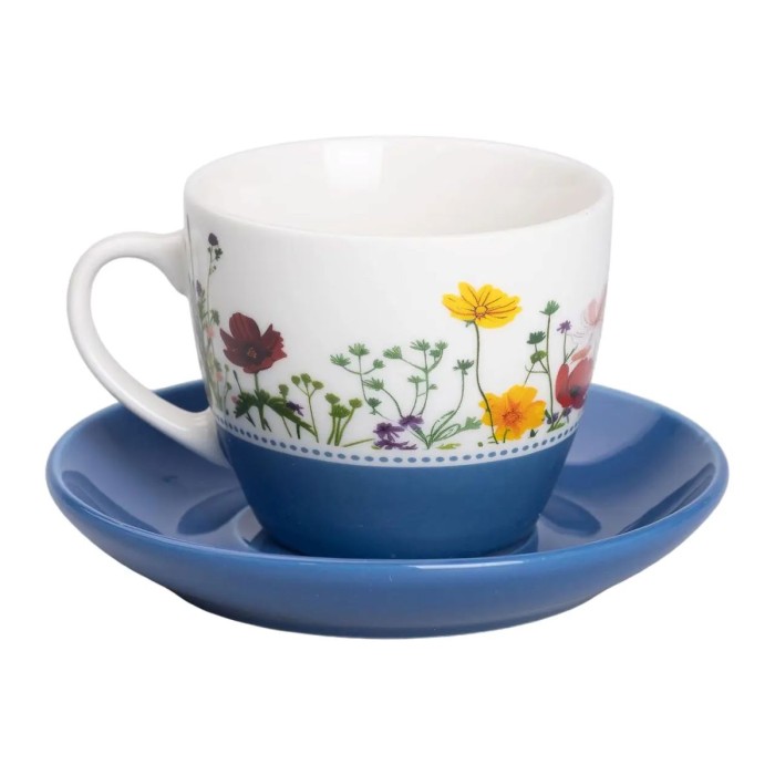 Керамічна чашка з блюдцем 250 (мл) для чаю та кави Синя RX-N24723BL (47812)