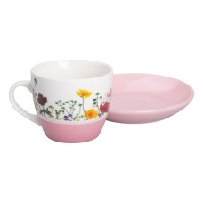Керамічна чашка з блюдцем 250 (мл) для чаю та кави Рожева RX-N24723P (29502)