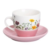 Керамічна чашка з блюдцем 250 (мл) для чаю та кави Рожева RX-N24723P (29502)