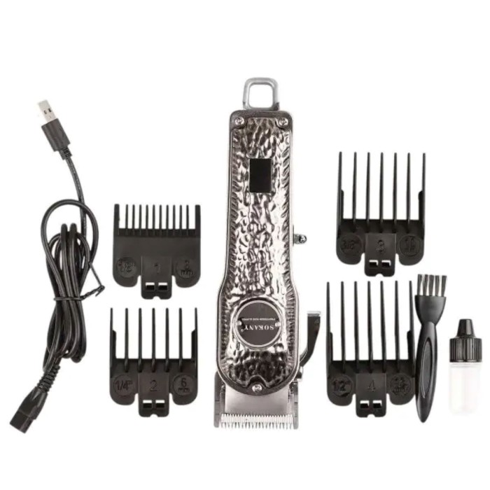 Машинка для стрижки Sokany SK-LF-9976 акумуляторна з 4 насадками та USB срібло (63818)