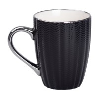 Чашка керамічна 400 (мл) зі сріблястим обідком та ручкою Чорна (61940)