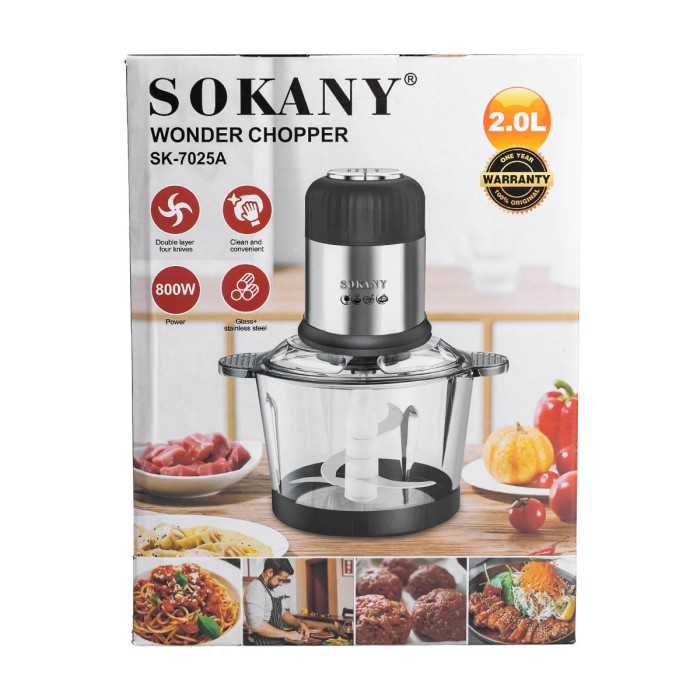 Чопер подрібнювач 800 Вт 4 леза з чашею на 1,5 літри м'ясорубка Sokany SK-7025A (79241)