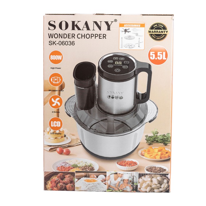 Чопер подрібнювач кухонний електричний 800 Вт з чашею на 3,5 літра м'ясорубка Sokany SK-06036 (85014)