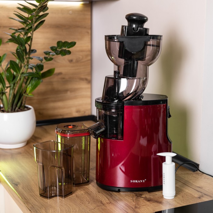 Соковижималка шнекова для томатів 300 Вт 2 швидкості Червоний Sokany (16034)