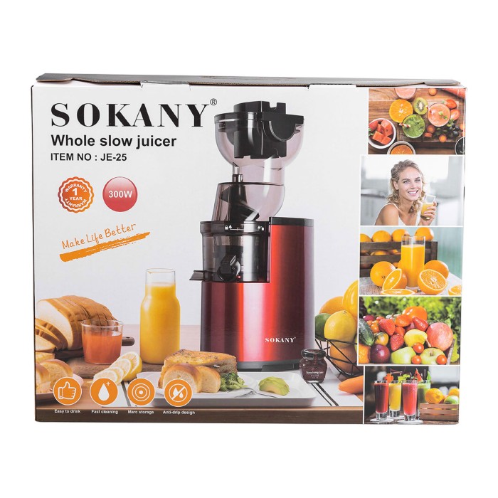 Соковижималка шнекова для томатів 300 Вт 2 швидкості Червоний Sokany (16034)