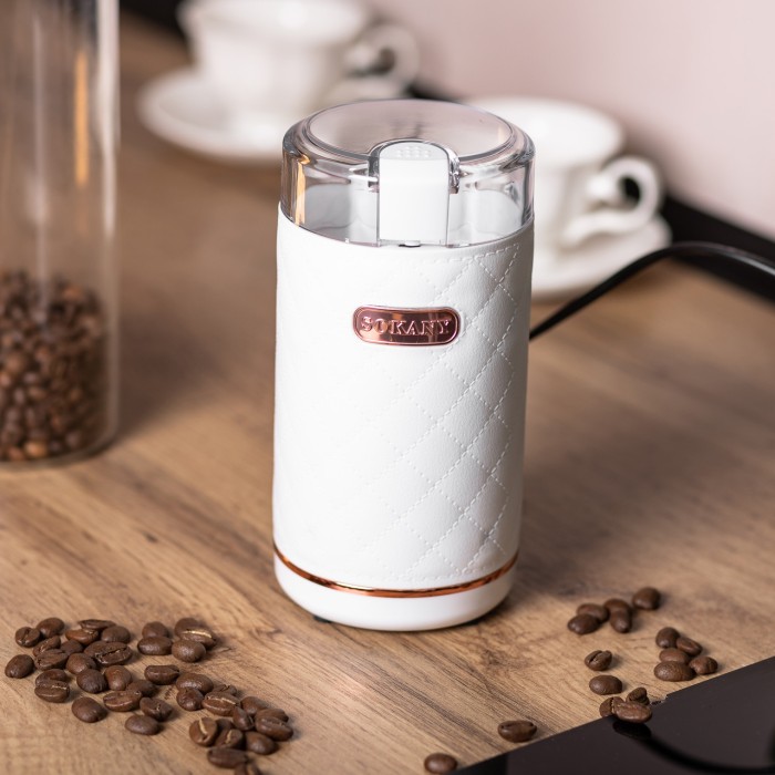 Кавомолка мультимолка електрична 150 Вт 50 г автоматична для дрібного помолу Біла Sokany (77243)