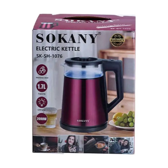 Електрочайник з автоматичним вимкненням 1.7 л Sokany побутовий 2000 Вт SK-SH-1076G (46627)