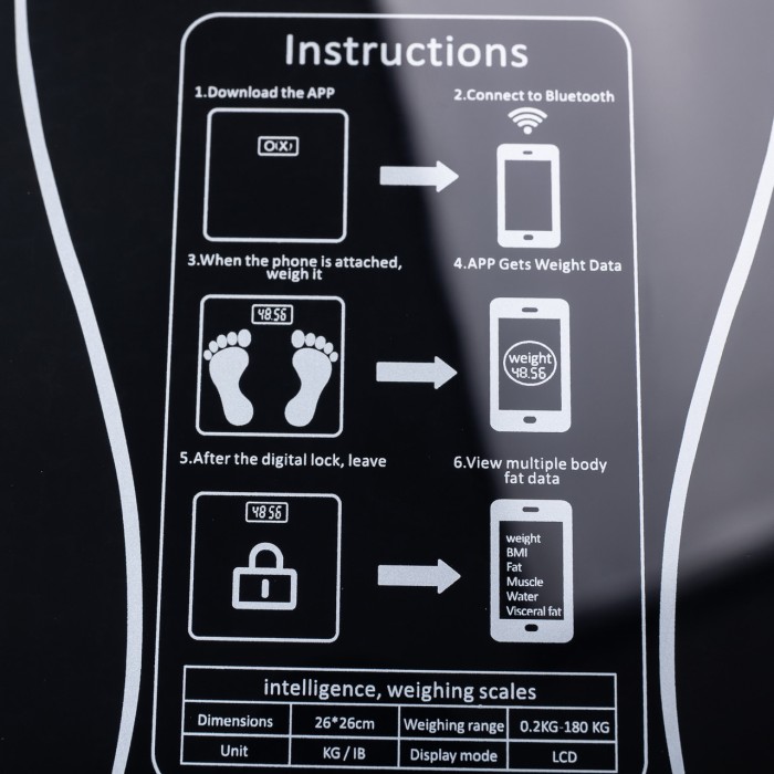 Ваги підлогові Sokany електронні до 180 кг синхронізація з телефоном Чорні (38077)