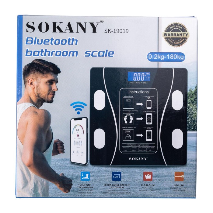 Ваги підлогові Sokany електронні до 180 кг синхронізація з телефоном Чорні (38077)