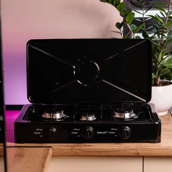 Газова плита настільна на 3 конфорки міні газова плита для дачі під балон Sokany (63277)