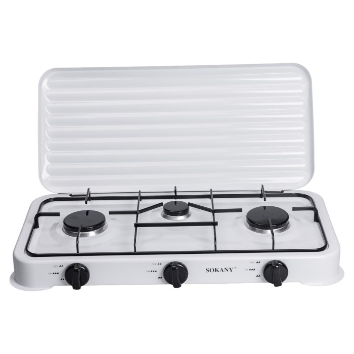 Настільна газова плита на 3 конфорки 5.5 кВт міні газова плита для балонного газу Біла Sokany SK-6003 (67424)