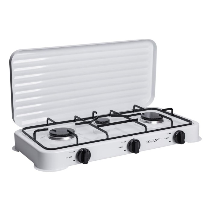 Настільна газова плита на 3 конфорки 5.5 кВт міні газова плита для балонного газу Біла Sokany SK-6003 (67424)