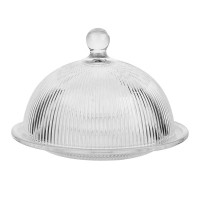 Блюдо сервірувальне з кришкою Ø 20 см скляне прозоре для десертів, випічки, фруктів HP-YH-43 (81337)