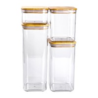 Банки для сипучих продуктів набір із 4 шт пластикові з бамбуковими кришками HP-1302 (33487)