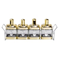 Набір банок для сипучих продуктів 4 штуки 350 мл скляні на металевій підставці HP-1336 (64693)