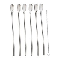 Набір багаторазових ложок-трубочок 6 шт для напоїв 22 см зі щіткою для миття з нержавіючої сталі Сірий (72790)