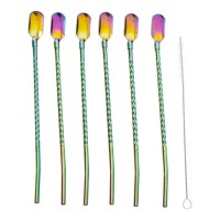 Набір багаторазових ложок-трубочок 6 шт для напоїв 22 см зі щіткою для миття з нержавіючої сталі Хамелеон (49247)