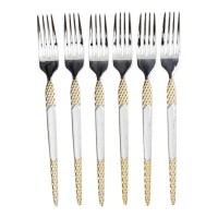 Набір столових виделок 6 штук виделка з нержавіючої сталі 21 см Срібло з золотом (61231)