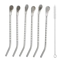 Набір багаторазових ложок-трубочок 6 шт для напоїв 19.5 см зі щіткою для миття з нержавіючої сталі Сірий (70982)