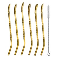 Набір багаторазових ложок-трубочок 6 шт для напоїв 19.5 см зі щіткою для миття з нержавіючої сталі Бронзовий (86388)