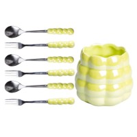 Набір десертних виделок і ложок на 3 персони з підставкою з кераміки 7 предметів Зелений HP-20-58 (39331)