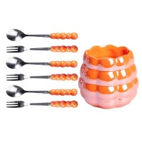 Набір десертних виделок і ложок на 3 персони з підставкою з кераміки 7 предметів Помаранчевий HP-20-60 (59686)