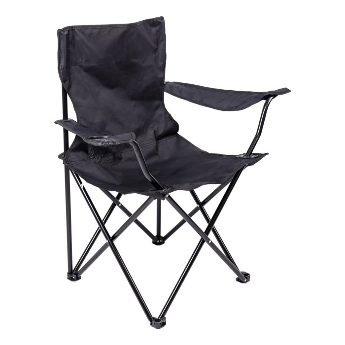Крісло розкладне туристичне 50х80х80 см для відпочинку, пікніка, риболовлі з підстаканником Чорне (66317)