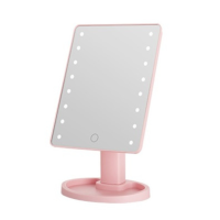 Дзеркало настільне косметичне для макіяжу 21х16 см дзеркало прямокутне на підставці 16 LED Рожеве HP-10-3AP (72082)