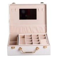 Скринька для прикрас з еко шкіри 2 яруси із дзеркалом органайзер для ювелірних виробів HP-5-15W (27051)