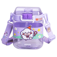 Пляшка для води дитяча з трубочкою та ремінцем 560 мл пляшечка для пиття в школу 15 см Фіолетова HP-14-36V (38427)