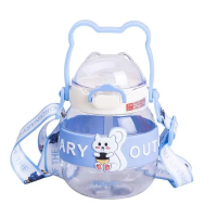 Пляшка для води дитяча з трубочкою 580 мл з ручкою та ремінцем 15 см Синя HP-14-37BL (39812)