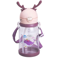 Пляшка для води дитяча 550 мл на ремінці пляшечка з трубочкою для спорту та школи Рожева HP-14-44P (50384)