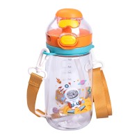 Пляшка для води дитяча 550 мл з ремінцем і трубочкою для спорту та школи 20 см Помаранчева HP-14-45O (67193)