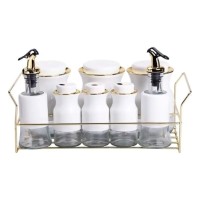 Набір для спецій на підставці з пляшками для олії та оцту 8 предметів Білий (46011)