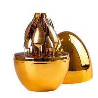 Набір столових приборів на 6 персон 24 шт з підставкою 29 х 19.5 см Золотий (66401)