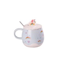 Чашка керамічна Rainbow Ceramic Mug 400ml з кришкою і ложкою Блакитний HPCY8278BL (88296)