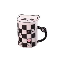 Чашка керамічна The Panda 350мл з блюдцем і ложкою Шахматка HPCY8369CH (20441)