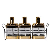 Банки для сипучих продуктів набір із 3 шт на металевій підставці, золото HP531FS1030J (40773)