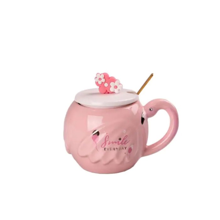 Чашка керамічна Flamingo 500мл з кришкою і ложкою чашки для кави Smile HPCY8276SM (46495)