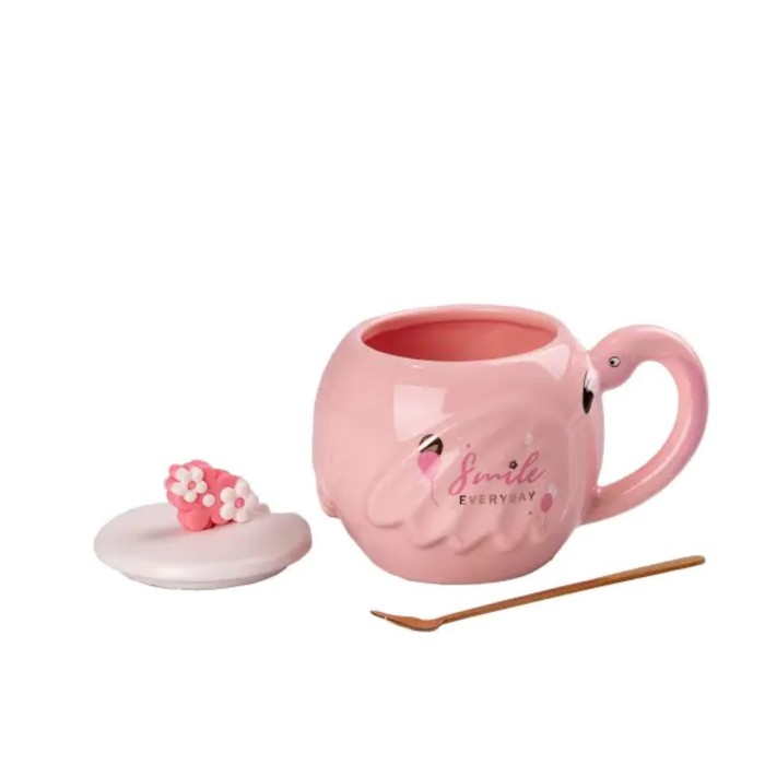 Чашка керамічна Flamingo 500мл з кришкою і ложкою чашки для кави Smile HPCY8276SM (46495)