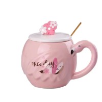 Чашка керамічна Flamingo 500мл з кришкою і ложкою чашки для кави Nice day HPCY8276ND (79512)