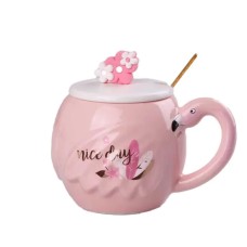 Чашка керамічна Flamingo 500мл з кришкою і ложкою чашки для кави Nice day HPCY8276ND (79512)